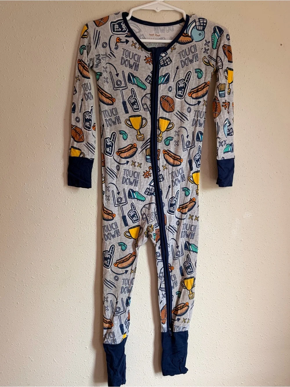 Little Sleepies Game Day Touchdown Football Print One-Piece Pajamas